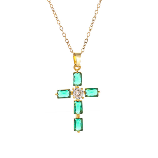 YT Bamboo career high rise zircon cross necklace