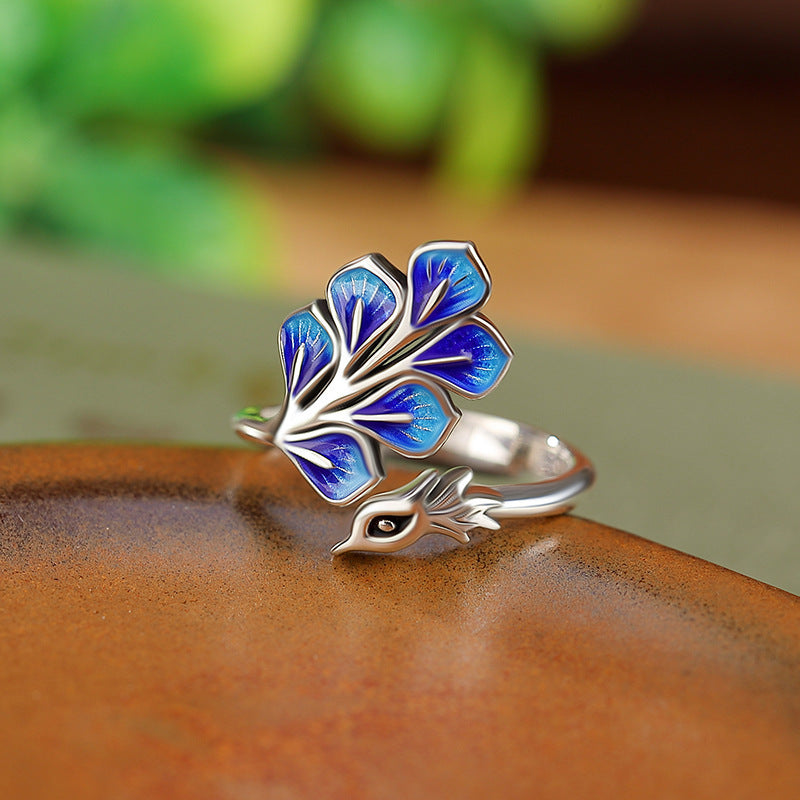 YT Cloisonne peacock open ring