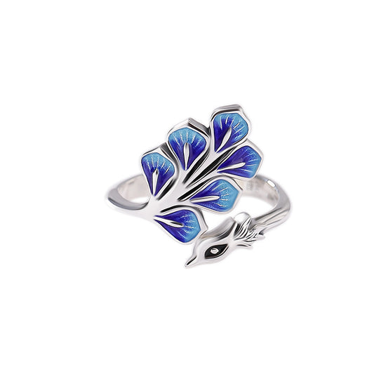 YT Cloisonne peacock open ring