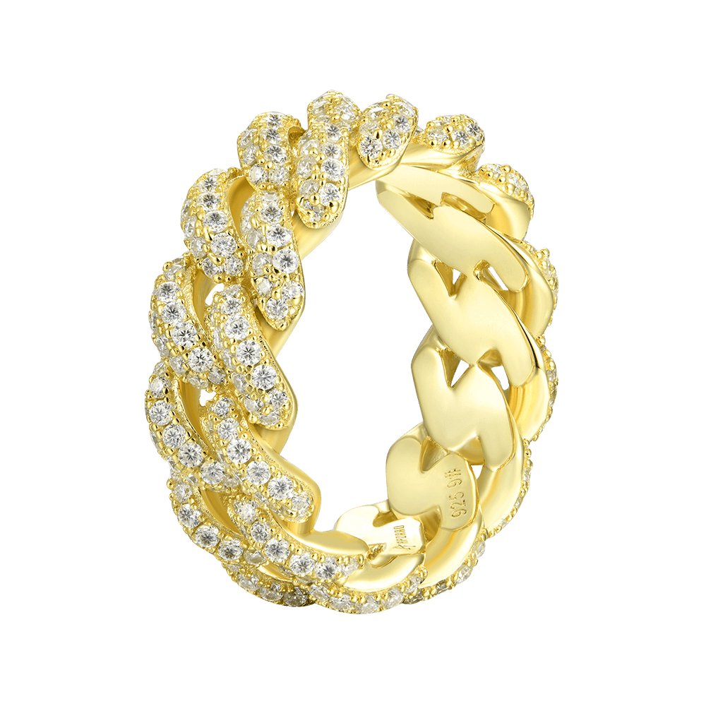 YT aporro Double Row Iced Cuban Link Ring - 9mm