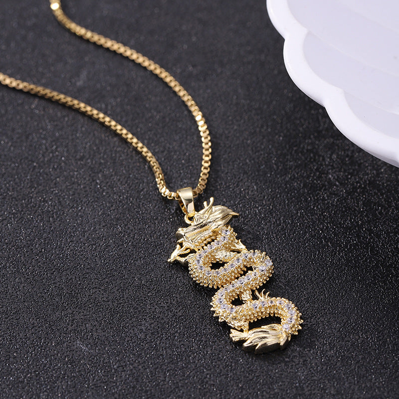 YT Gold-plated zodiac dragon Luck necklace