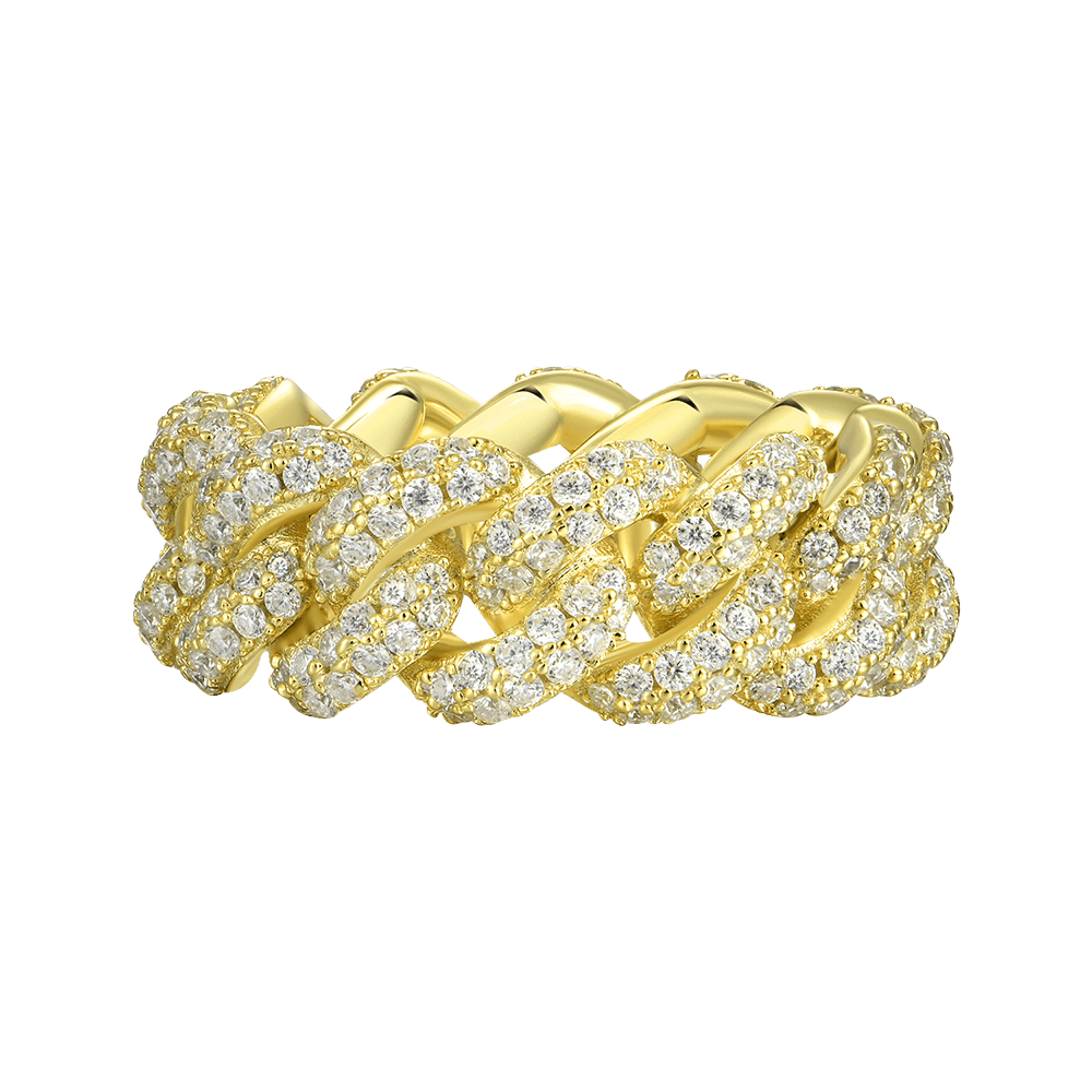 YT aporro Double Row Iced Cuban Link Ring - 9mm