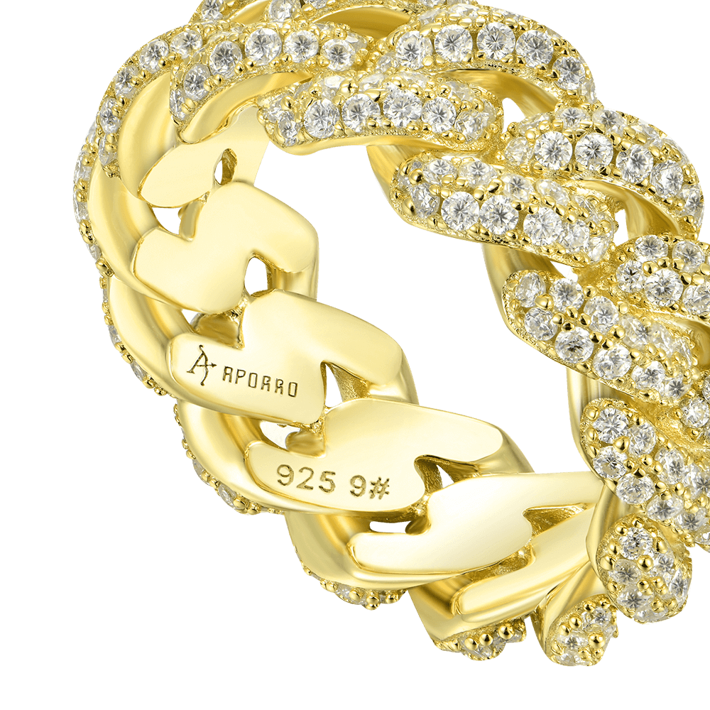 YT aporro Double Row Iced Cuban Link Ring - 9mm