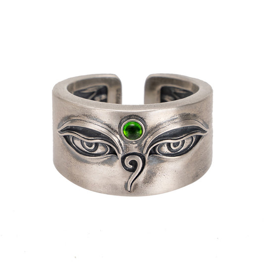 YT S925 sterling silver green Tara do old retro minority personality ethnic style ring