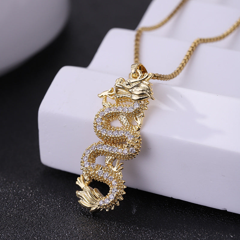 YT Gold-plated zodiac dragon Luck necklace