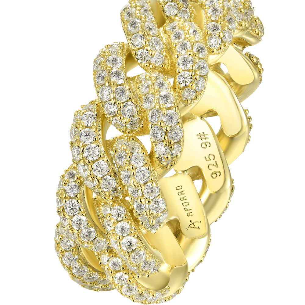 YT aporro Double Row Iced Cuban Link Ring - 9mm