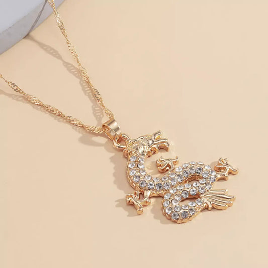 YT Crystal Dragon Pendant Flat Cable Chain Oval Link Necklace Clavicle Necklace for Women Jewelry